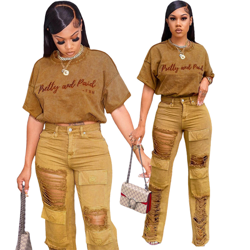 distressed denim embroidered letter set, view 10 - MRSLM