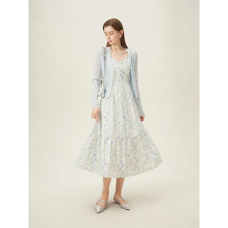 summer floral A-line midi dress, view 6 - MRSLM