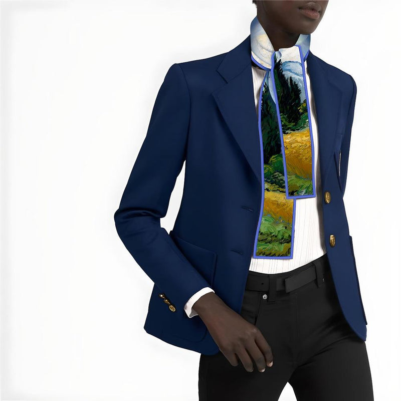 skinny silk scarf with art print, view 11 - MRSLM