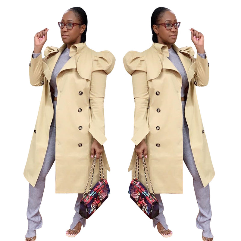 long belted trench coat in a plain color, view 2 - MRSLM
