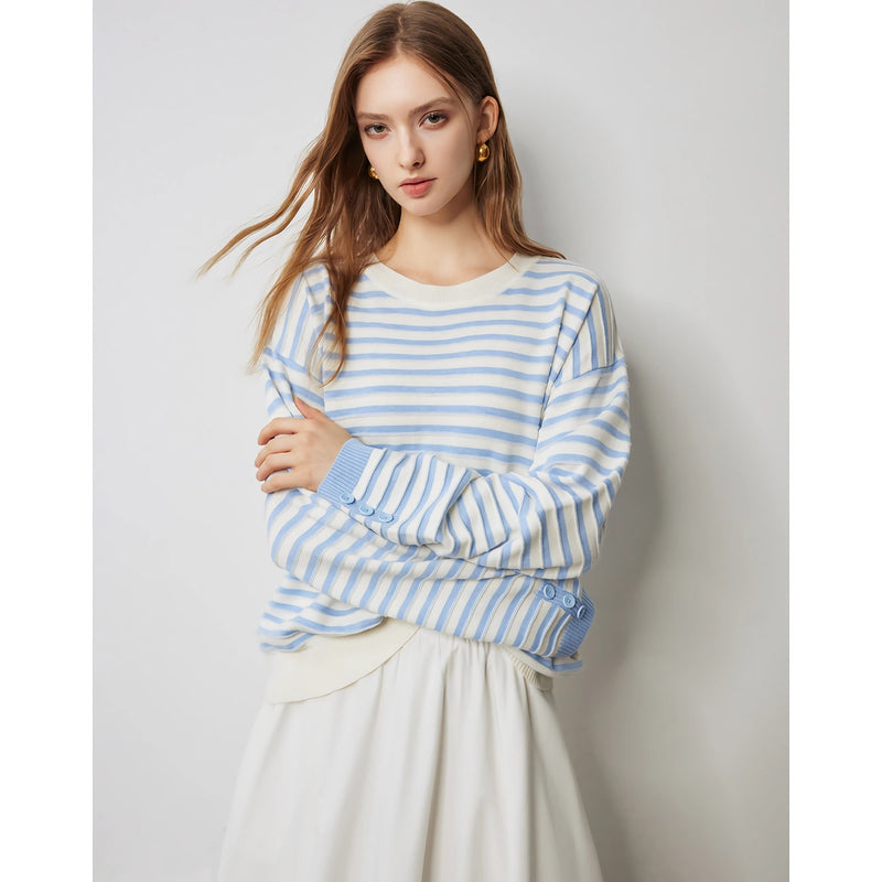 Women's striped knitted pullover sweater, view 2 - MRSLM