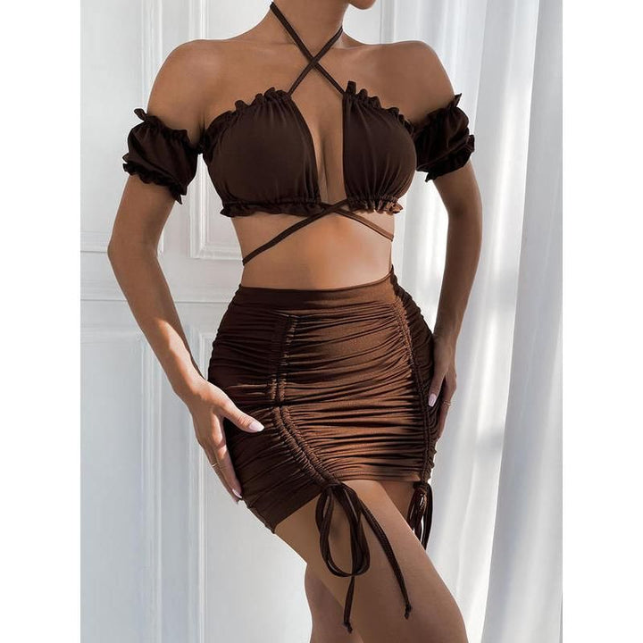 2 PCS Sexy Ruffle Mini Dress Set