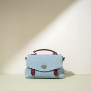 Denim and leather briefcase-style shoulder bag, view 4 - MRSLM