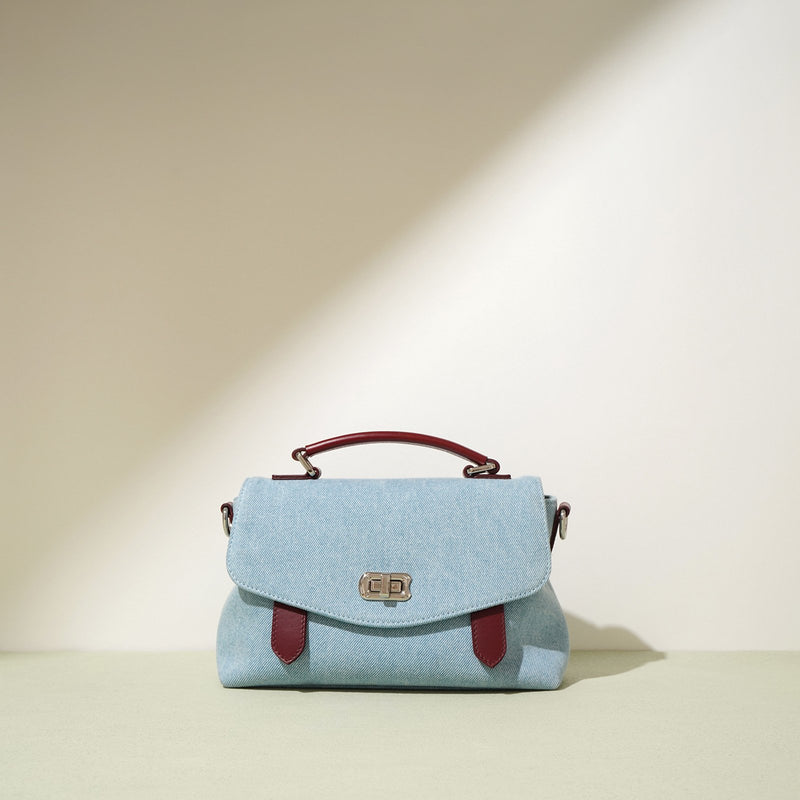 Denim and leather briefcase-style shoulder bag, view 4 - MRSLM