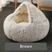cozy round plush cat bed, view 2 - MRSLM