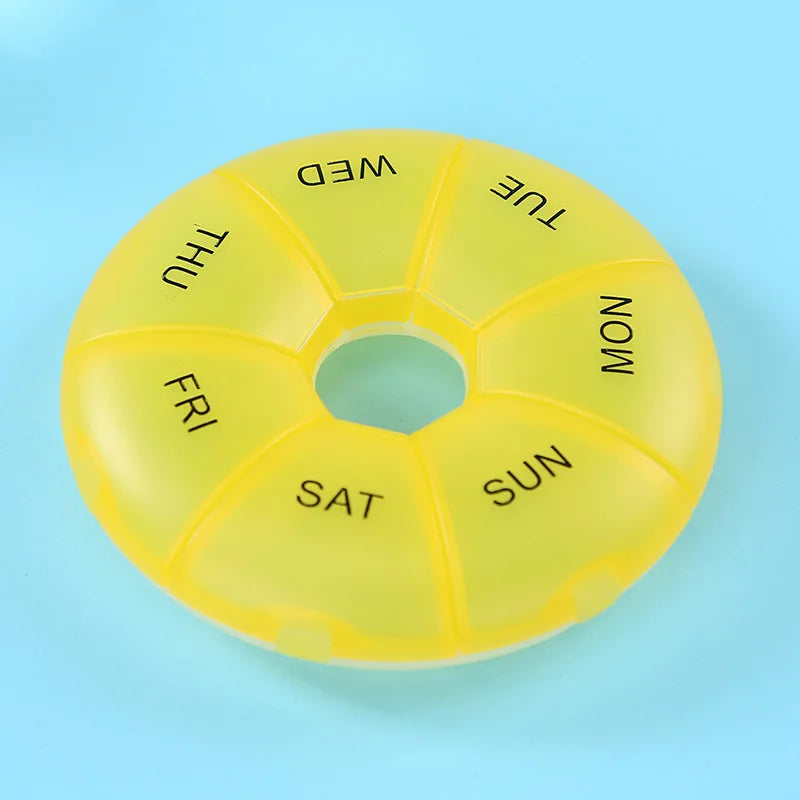 portable 7-day round pill case, view 2 - MRSLM