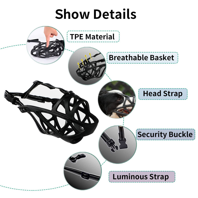 reflective dog muzzle basket, view 4 - MRSLM
