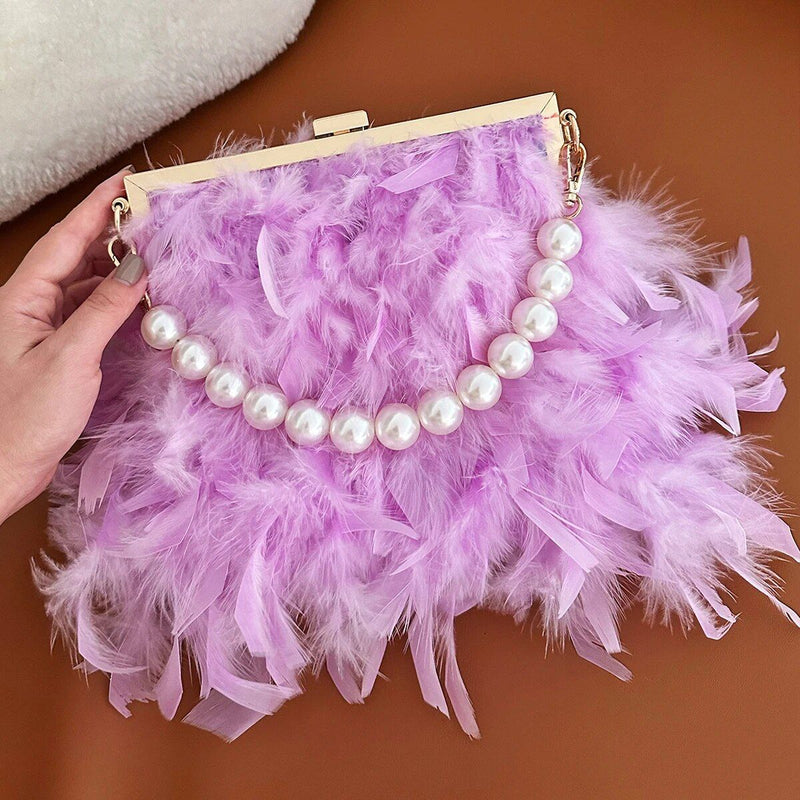 feather pearl top-handle clutch, view 5 - MRSLM