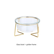 glass cat and dog bowl with gold stand, view 2 - MRSLM