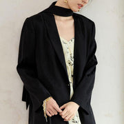 black blazer coat with neckline ribbon - MRSLM