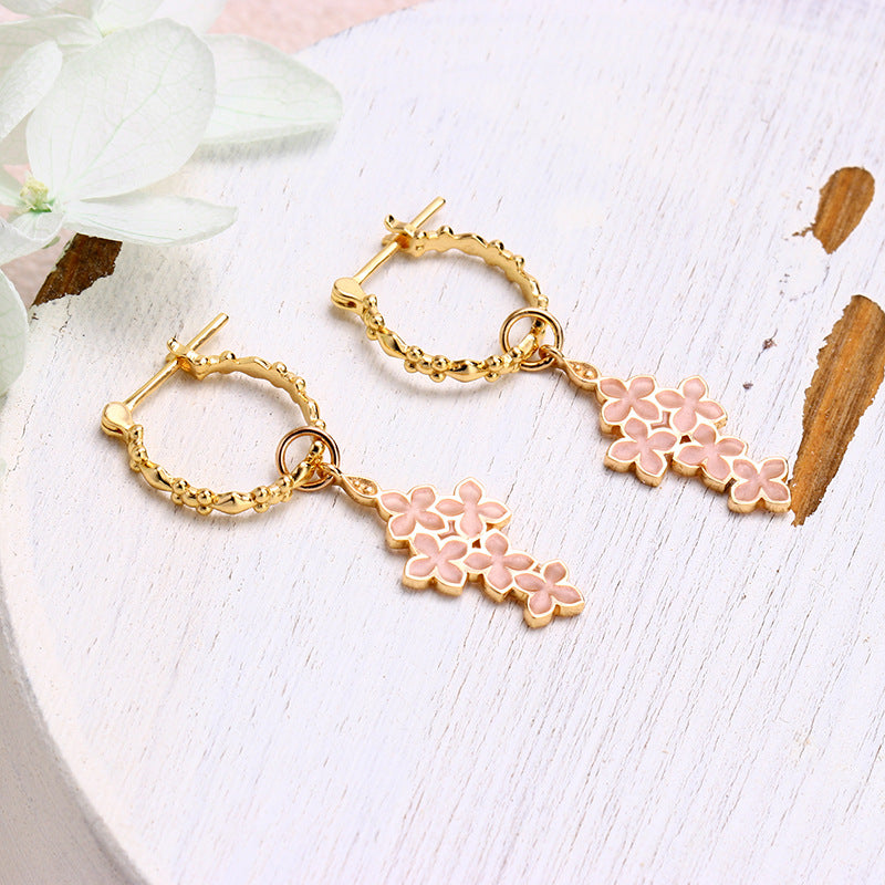 pink enamel flower earrings, view 5 - MRSLM