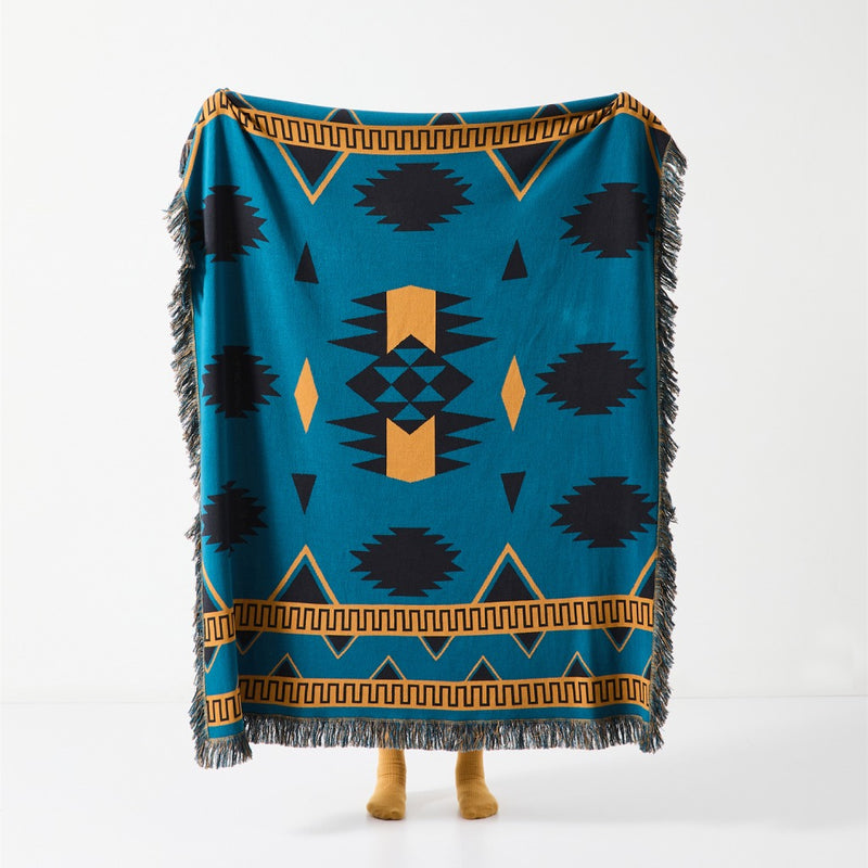 bohemian geometric cotton blanket, view 2 - MRSLM