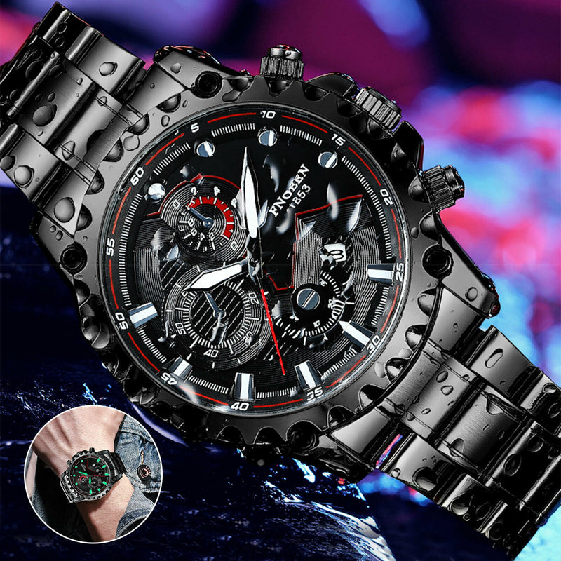 men's black stainless steel luminous quartz watch, view 9 - MRSLM