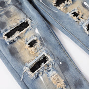 vintage rhinestone splash-ink patch jeans, view 2 - MRSLM