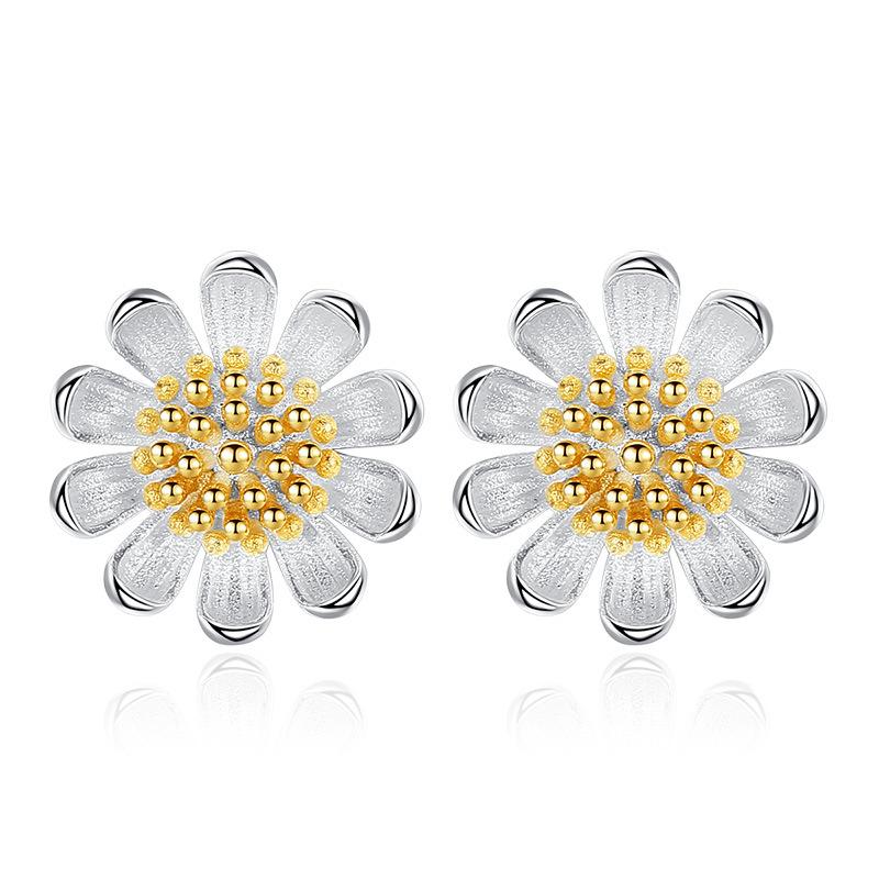 Sterling silver small daisy flower stud earrings, view 7 - MRSLM
