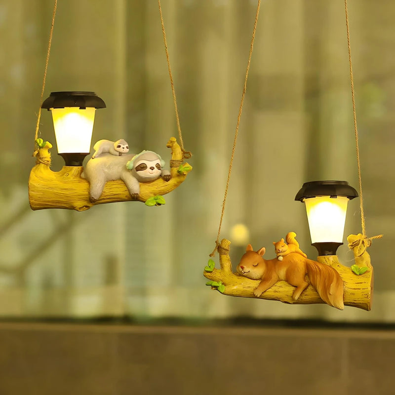 solar-powered resin sloth squirrel statue, view 5 - MRSLM