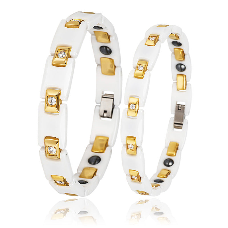 white ceramic zircon couple bracelet, view 4 - MRSLM