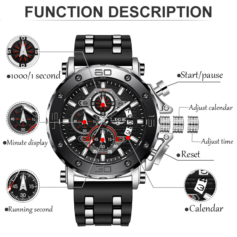 men's sports chronograph silicone watch, view 12 - MRSLM