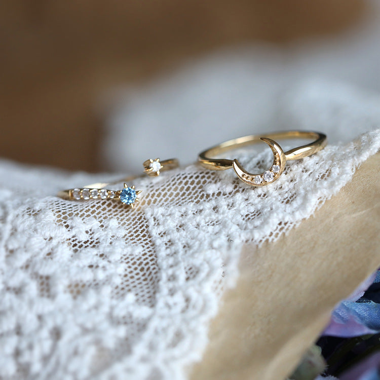 s925 silver star and moon ring, view 4 - MRSLM