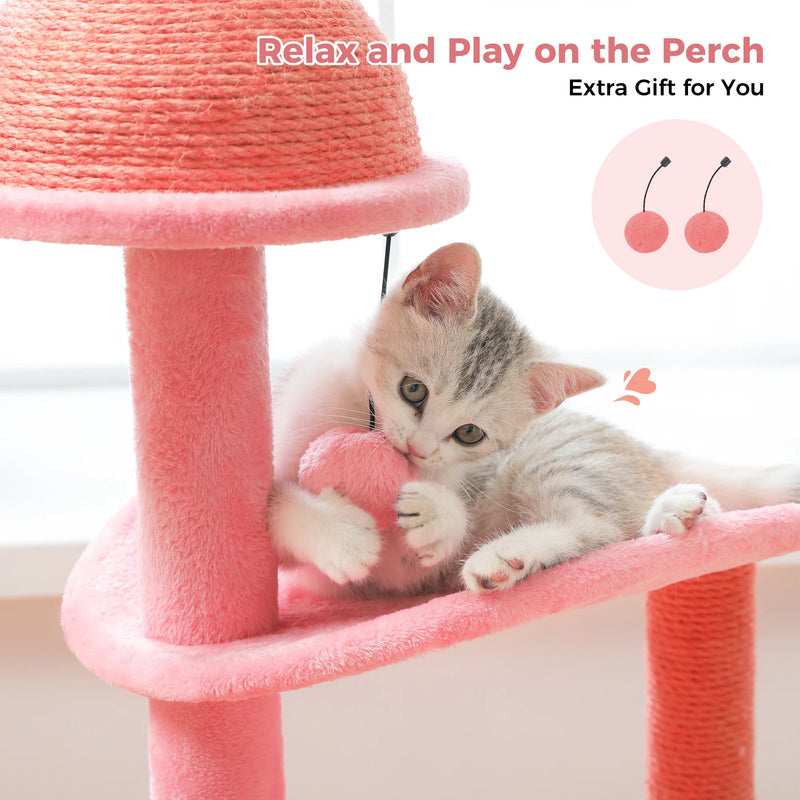 pink flamingo multi-level cat tree, view 6 - MRSLM