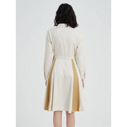 beige a-line long sleeve dress with belt, view 6 - MRSLM