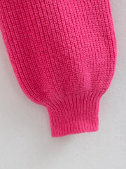 lapel lantern sleeve short knit sweater, view 3 - MRSLM