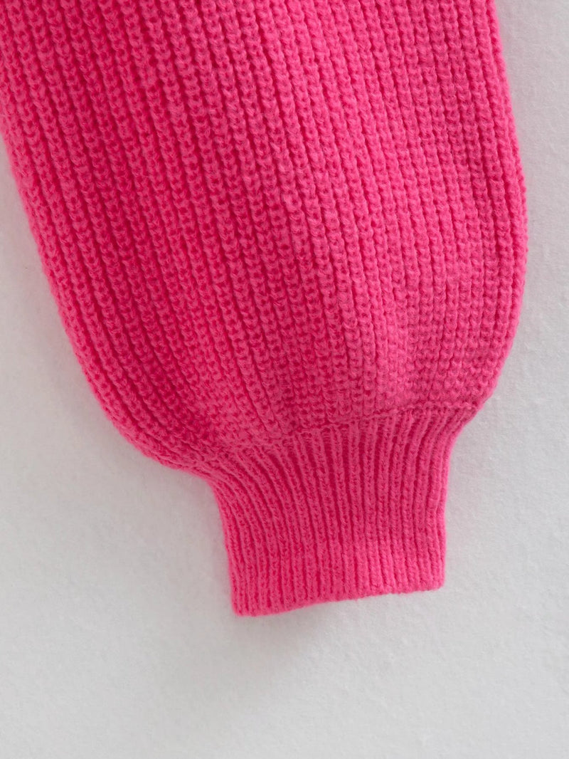 lapel lantern sleeve short knit sweater, view 3 - MRSLM