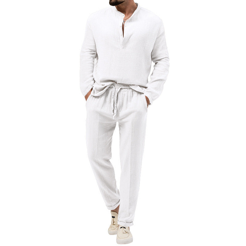 men's solid long-sleeve shirt and trousers set - MRSLM