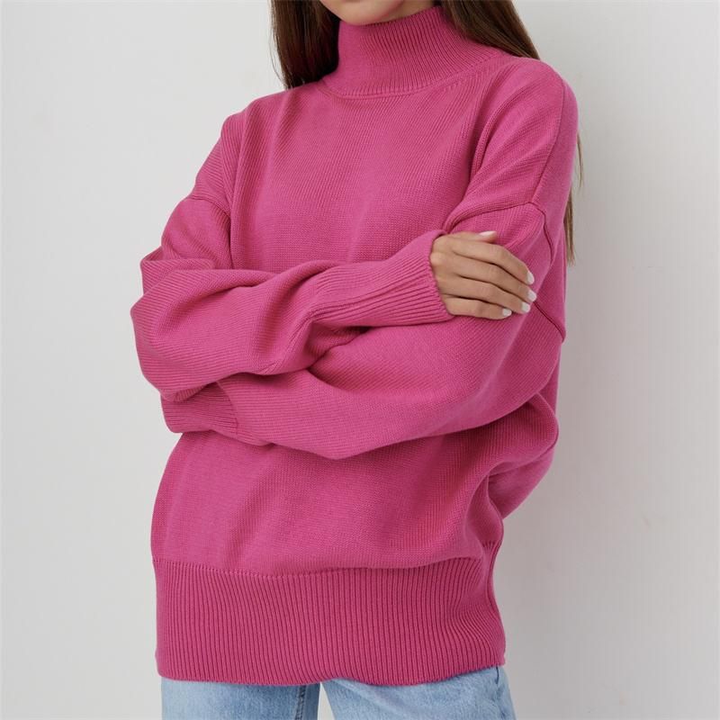 womens oversized turtleneck knitted sweater, view 19 - MRSLM