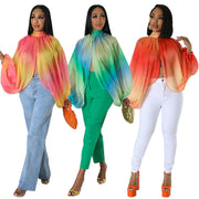 women's sheer chiffon printed long sleeve top, view 2 - MRSLM