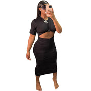 pleated short sleeve top and skirt dress set, view 4 - MRSLM