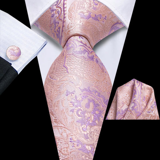 pink plaid silk tie with cufflinks and pocket square - MRSLM
