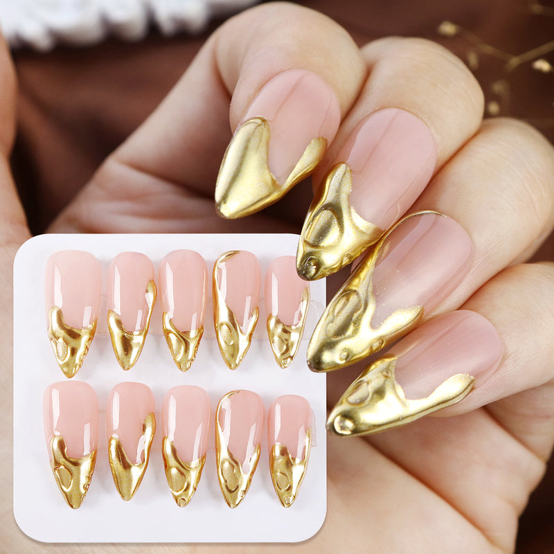 handmade 3D long almond press-on nails, view 3 - MRSLM
