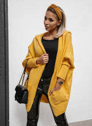 Women's hooded knit sweater coat with pockets, view 7 - MRSLM