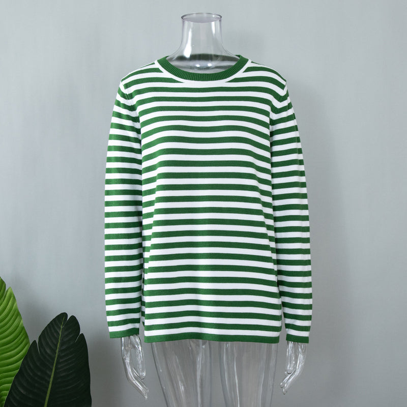 round neck knitted striped sweater, view 10 - MRSLM
