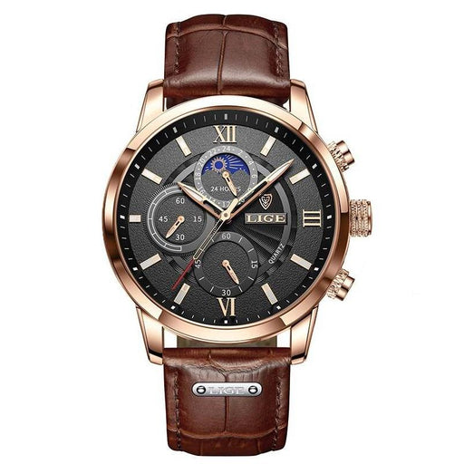 men's leather quartz watch, view 4 - MRSLM
