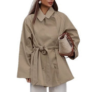 women's long khaki trench coat, view 5 - MRSLM