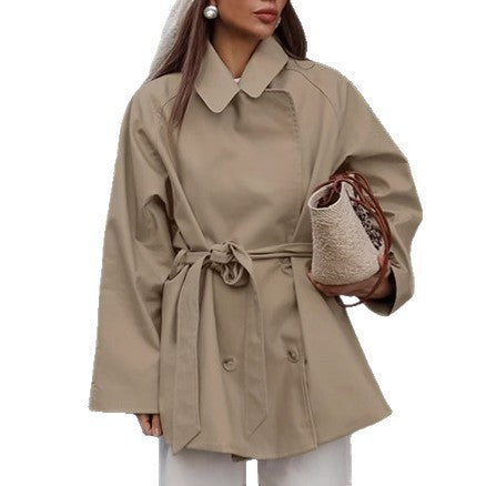 women's long khaki trench coat, view 5 - MRSLM