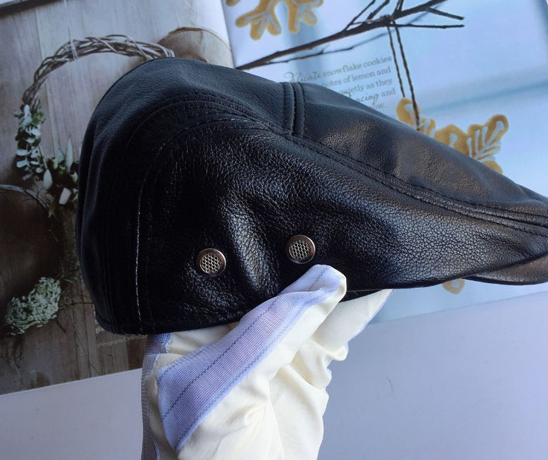 men's cowhide leather hat black, view 6 - MRSLM
