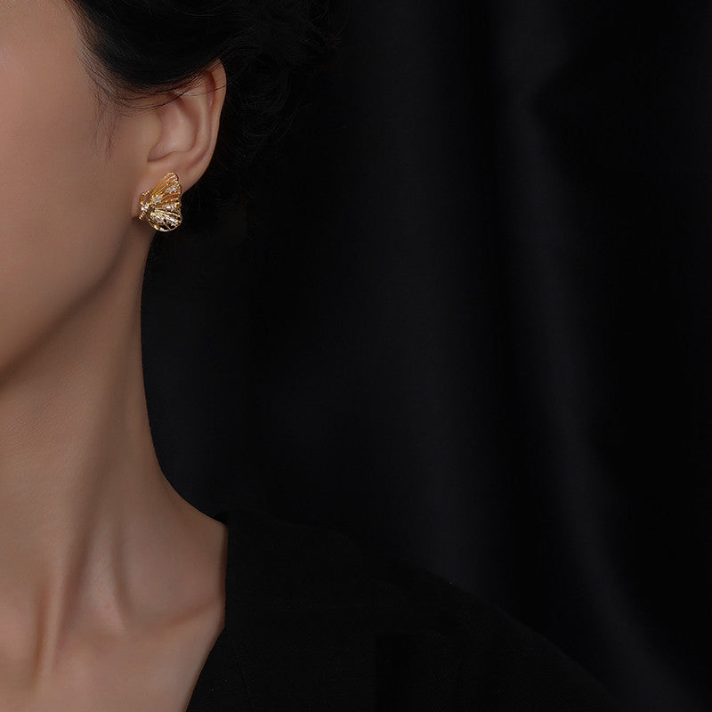 gold 3D butterfly earrings, view 3 - MRSLM