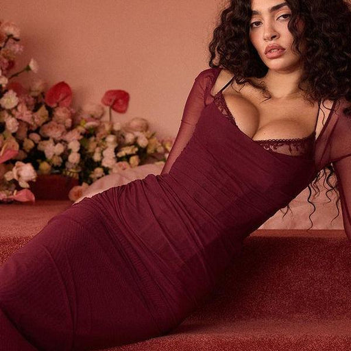 sheer long sleeve maxi dress - MRSLM