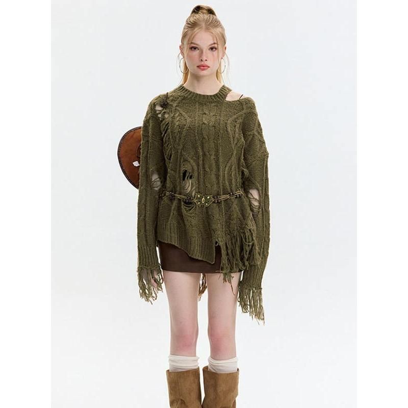 knitted hollow out pullover, view 5 - MRSLM