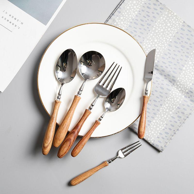rosewood handle stainless steel flatware set - MRSLM