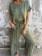 short-sleeved top and wide-leg pants set, view 7 - MRSLM