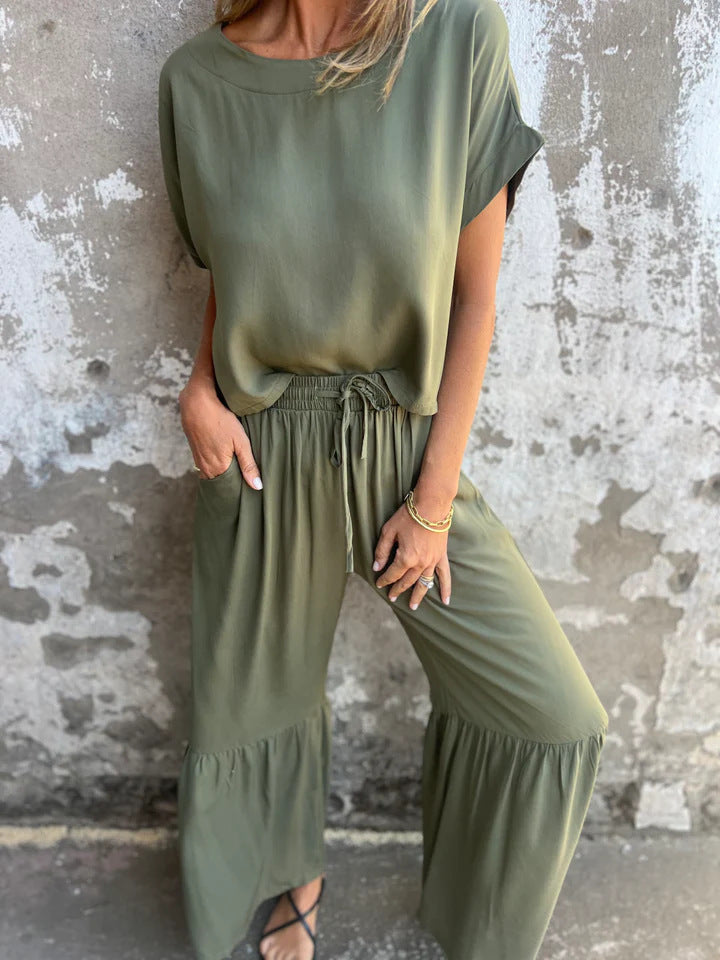 short-sleeved top and wide-leg pants set, view 7 - MRSLM