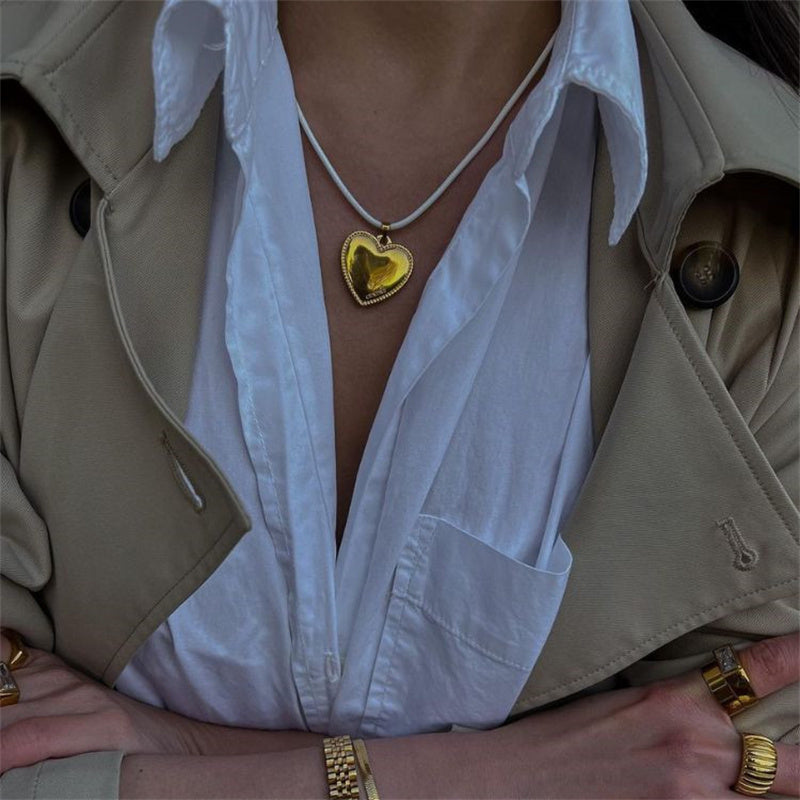 embossed love necklace with leather cord, view 5 - MRSLM