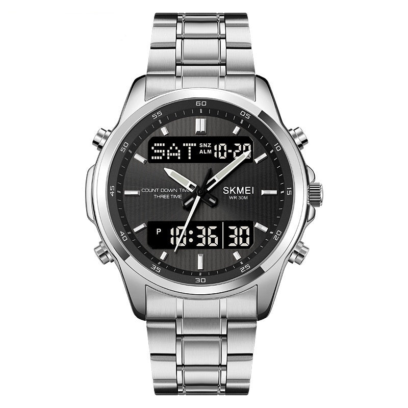 men's double display steel watch, view 7 - MRSLM