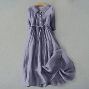 Pleated lace-up cotton long dress, view 11 - MRSLM