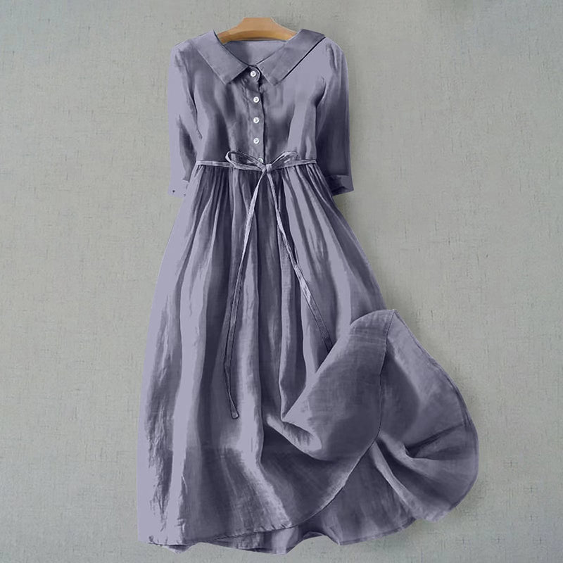Pleated lace-up cotton long dress, view 11 - MRSLM