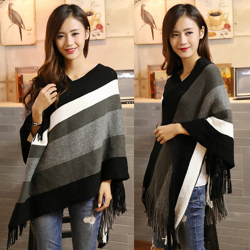 striped knit cape shawl - MRSLM